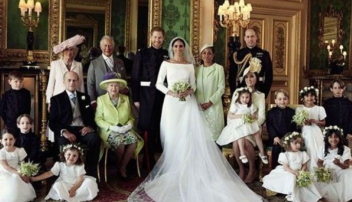 Palace shares family portrait, Prince Harry and Meghan's royal wedding photos