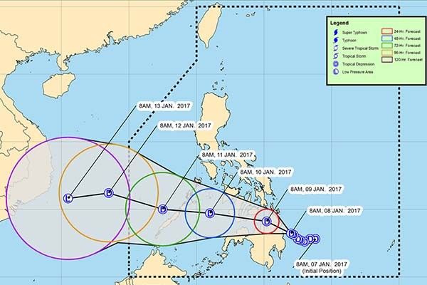 'Auring' changes direction, moves toward Surigao del Norte