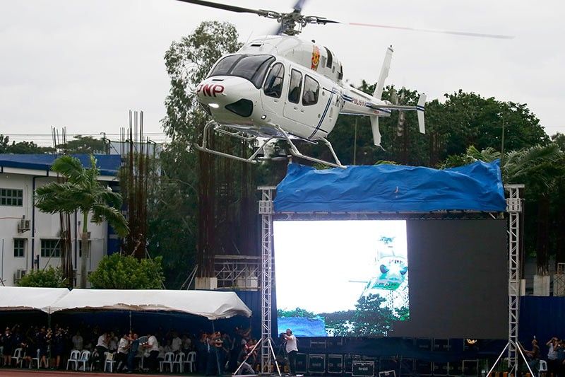 LOOK: New PNP chopper knocks over tent, LED screen at Camp Crame