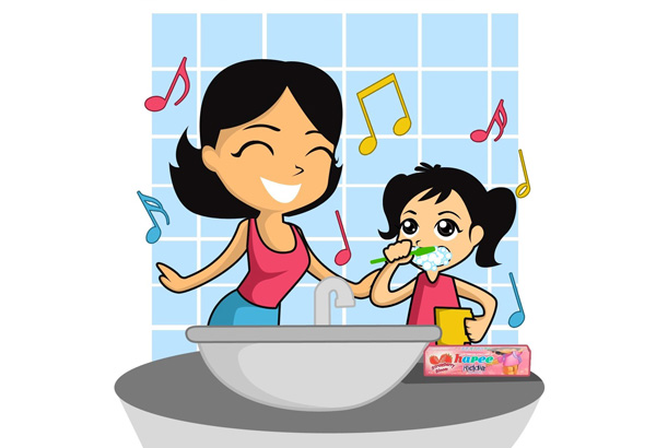 Singing along with your kids for a fun brushing time