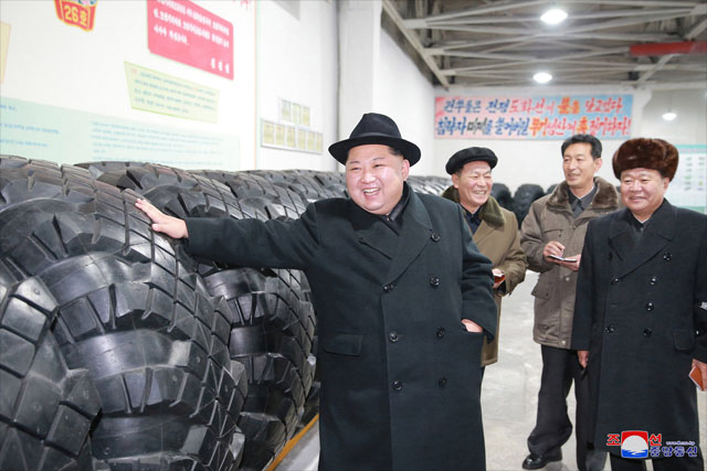 Kim visits factory that produced tires for missile truck