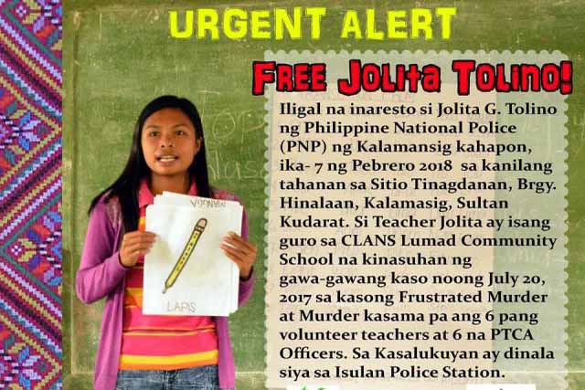 Lumad group seeks to free â��illegally arrestedâ�� teacher in Sultan Kudarat