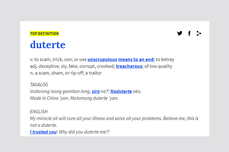 Fake Corrupt And Crooked Palace Disagrees With Urban Dictionary S Definition Of Duterte Philstar Com