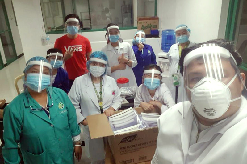 hcw s in rizal medical center wearing the camachos face shields