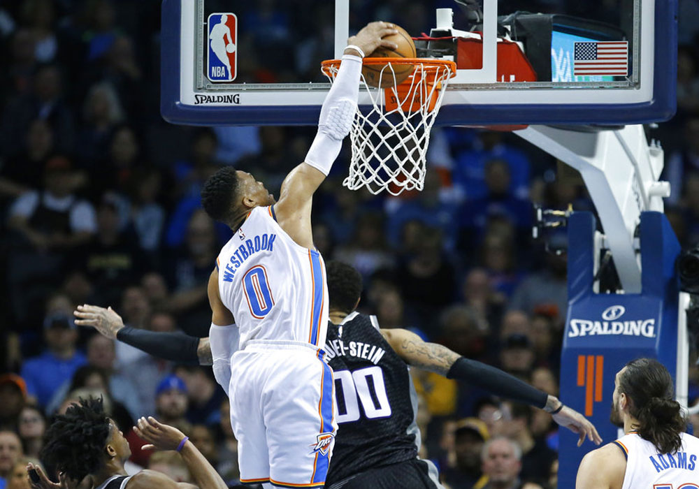 Westbrook registers 20th triple-double as Thunder edge Kings