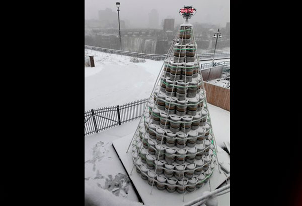 NY brewery builds Christmas tree out of 300 kegs