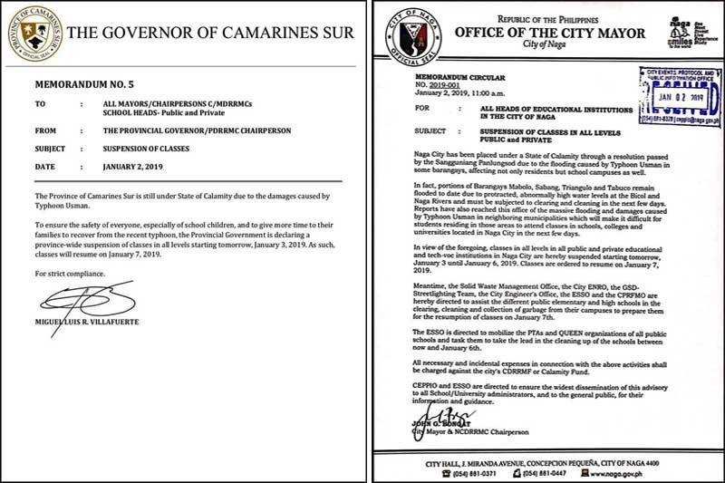 Albay, Camarines Sur schools closed until January 4