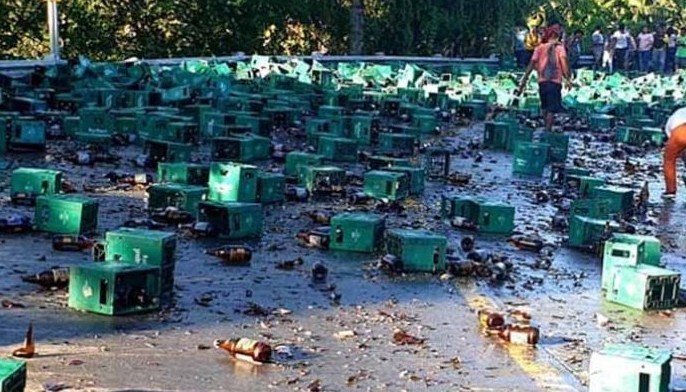 Unhappy hours in North Cotabato as broken beer bottles back traffic up
