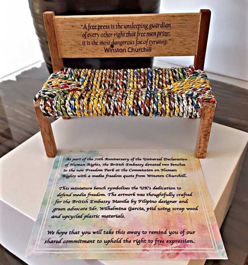 Pinay-made benches highlight UK support for media freedom