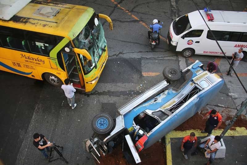 13 hurt as bus rams jeepney