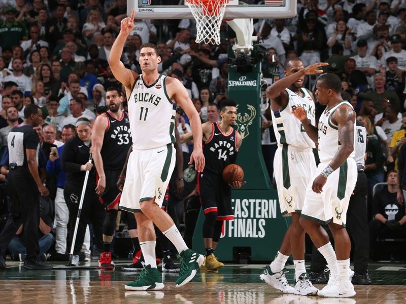 Image result for raptors Bucks playoffs 2019 Brook Lopez