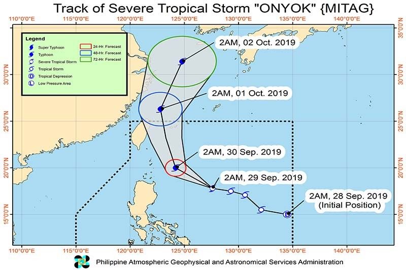 Signal No. 1 up in 2 areas as â��Onyokâ�� intensifies into severe tropical storm