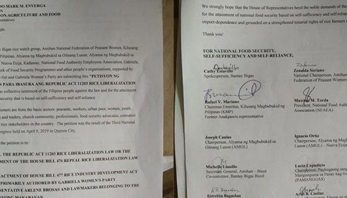 Farmers submit 50,000 signatures to House vs rice tariffication law