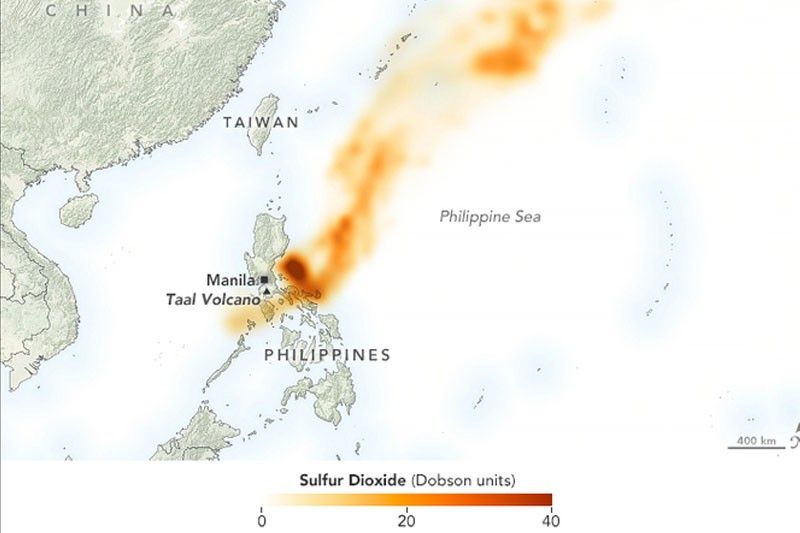 Map shows Taal Volcano spewing sulfur into atmosphere