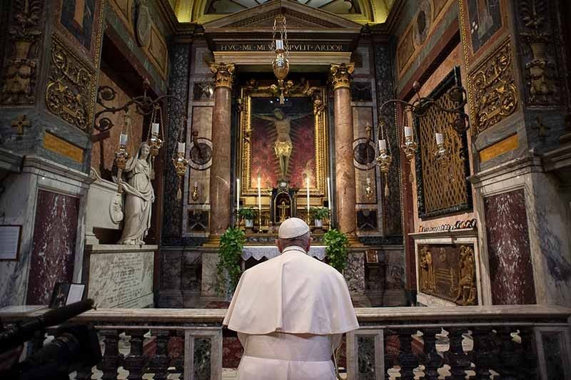 Pope prays at Great Plague church as Italy toll mounts