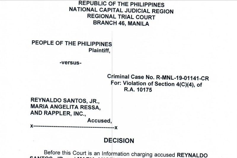 DOCUMENT: Decision on cyber libel case vs Rappler CEO Ressa, former researcher Santos