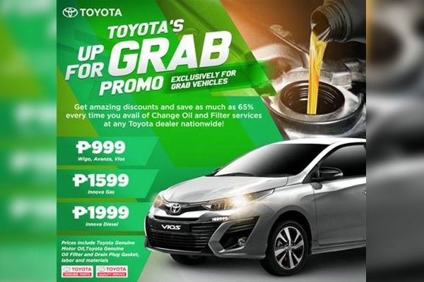 Grab drivers can get Toyotaâ��s change oil, filter service package for as low as P999