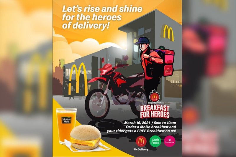 McDonaldâs gives thanks to delivery riders free breakfast this March 16