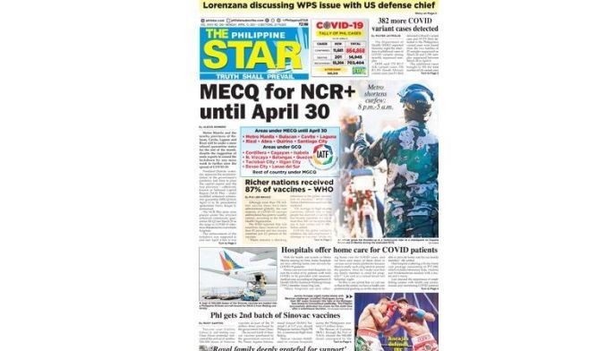 The Star Cover April 12 2021 Philstar Com [ 392 x 686 Pixel ]