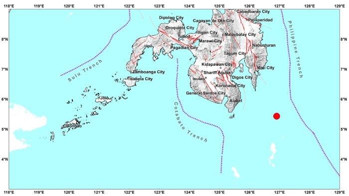 Magnitude 5.2 quake strikes waters off Davao Occidental