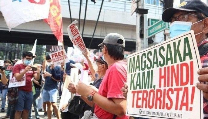 Progressive groups hold protest along Padre Faura Street in Manila, as the Supreme Court held its first session of oral arguments on Anti-Terrorism Act of 2020 on February 2. 