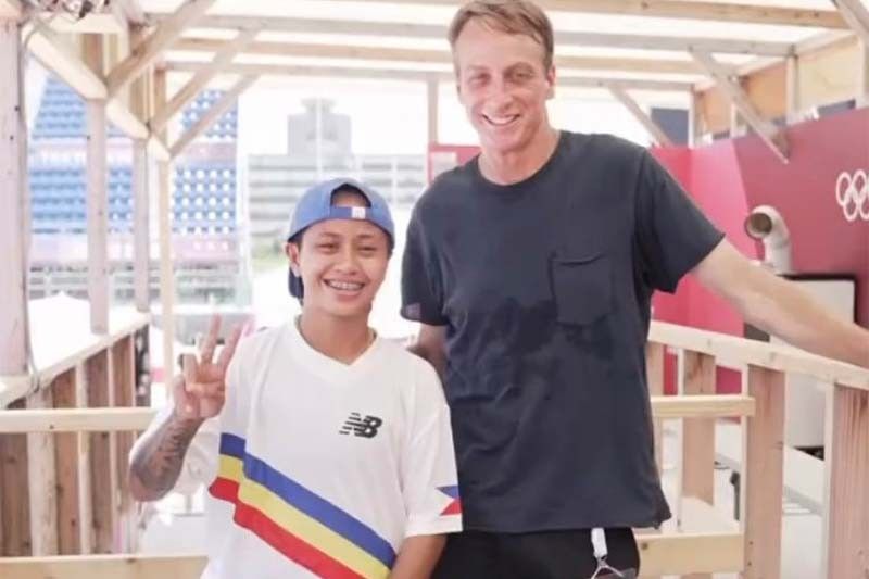 Margielyn Didal meets skateboarding icon Tony Hawk in Tokyo Olympics