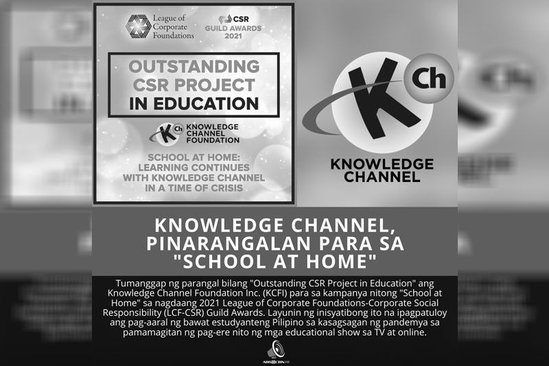 Knowledge Channel, pinarangalan para sa distance learning Â­project
