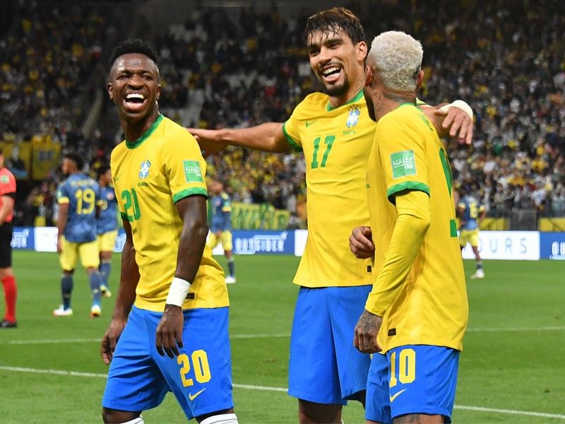 Danilo of Brazil drives the ball during the FIFA World Cup Qatar