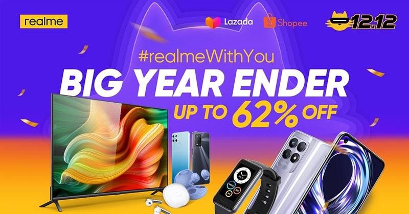 Have #realmeWithYou! Get up to 62% off on realme products this 12.12 