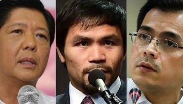 Composite photo shows presidential candidates Ferdinand 'Bongbong' Marcos Jr., Manny Pacquiao and Francisco 'Isko Moreno' Domagoso. 