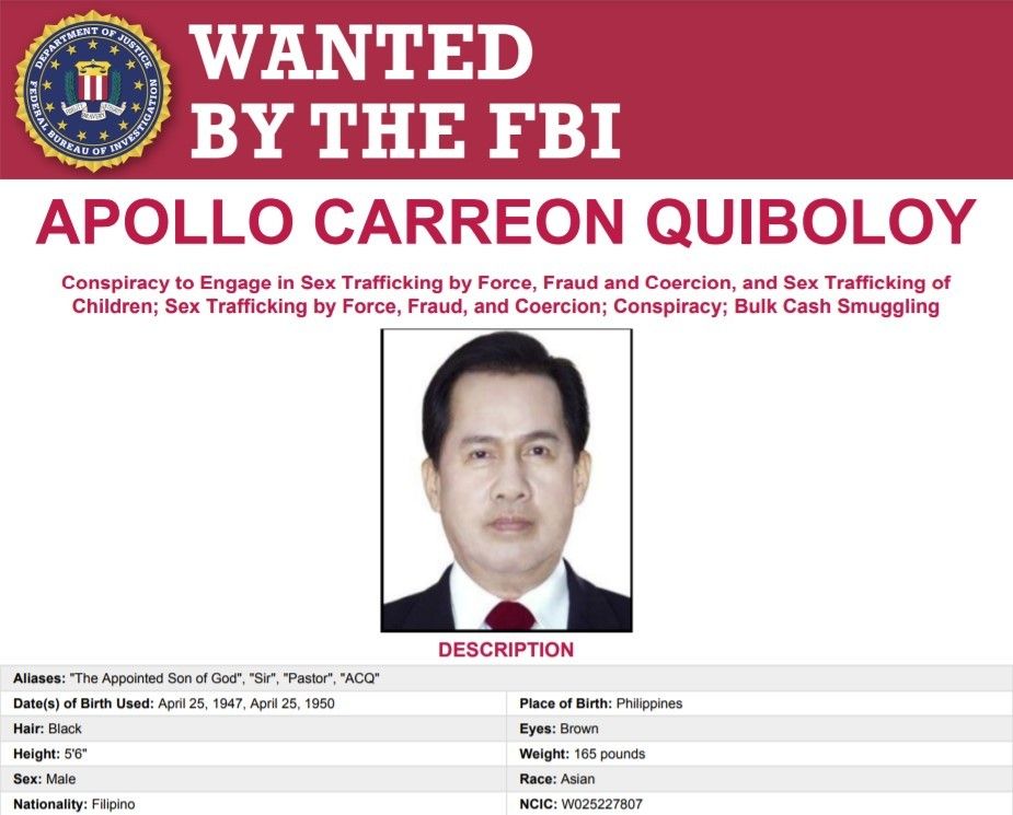 Quiboloy, 2 others wanted in US over trafficking charges