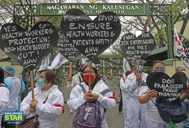 Health workers stage black heart protest