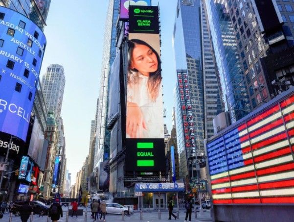 Clara Benin appears on New York's Times Square billboard
