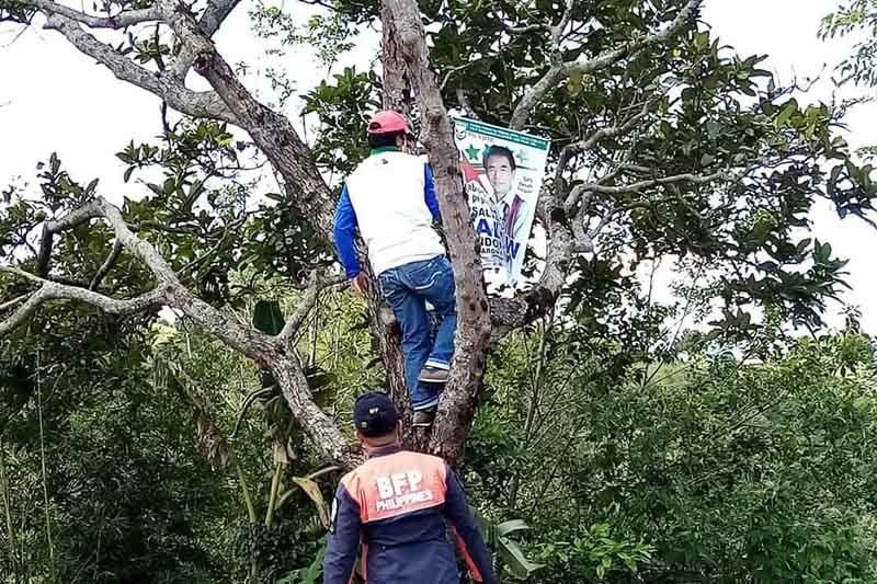 Campaign tarps posted on trees to be recycled as school bags