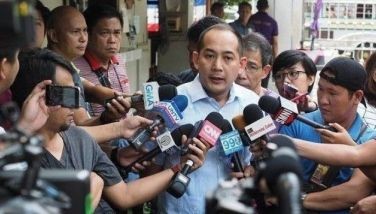 In this 2017 file photo, Marcos spokesperson Victor Rodriguez, speaks to the media after the filing of the losing vice presidential candidate's preliminary conference brief.