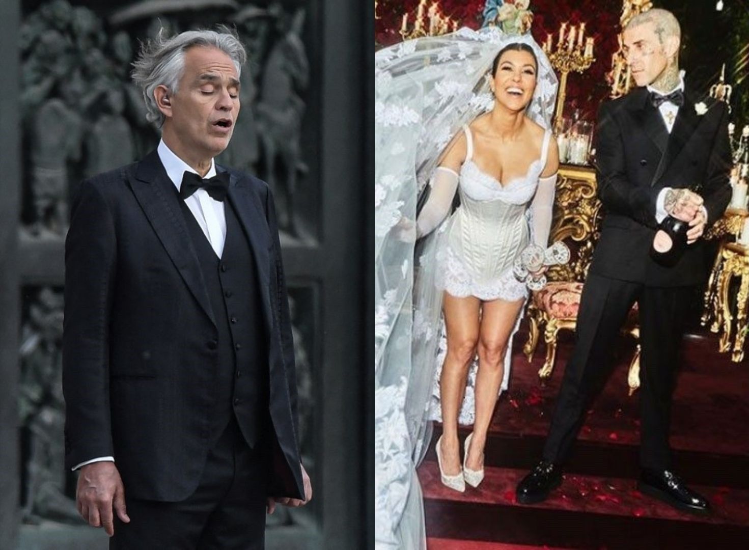 Andrea Bocelli was a surprise performer at Kourtney Kardashian and Travis Barker's wedding