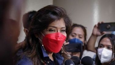 Sen. Imee Marcos speaks with members of the media at an event on the Senate premises on Wednesday, June 15, 2022.