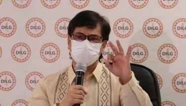 Interior Secretary Benjamin Abalos Jr. speaks during a press conference at the Department of the Interior and Local Government main office in Quezon City yesterday.