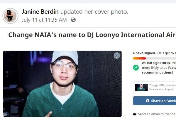 DJ Loonyo memanggil Janine Berdin atas petisi untuk mengganti nama NAIA