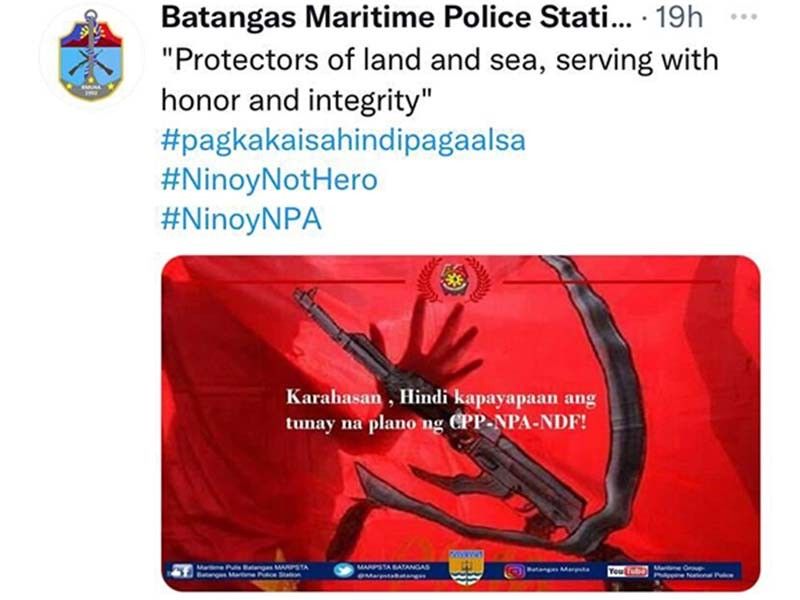 PNP says to probe Batangas, Quezon police units over 'NinoyNPA' posts