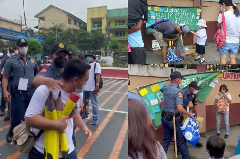 QCPD dinisperse grupong namimigay ng alcohol, face masks sa school opening