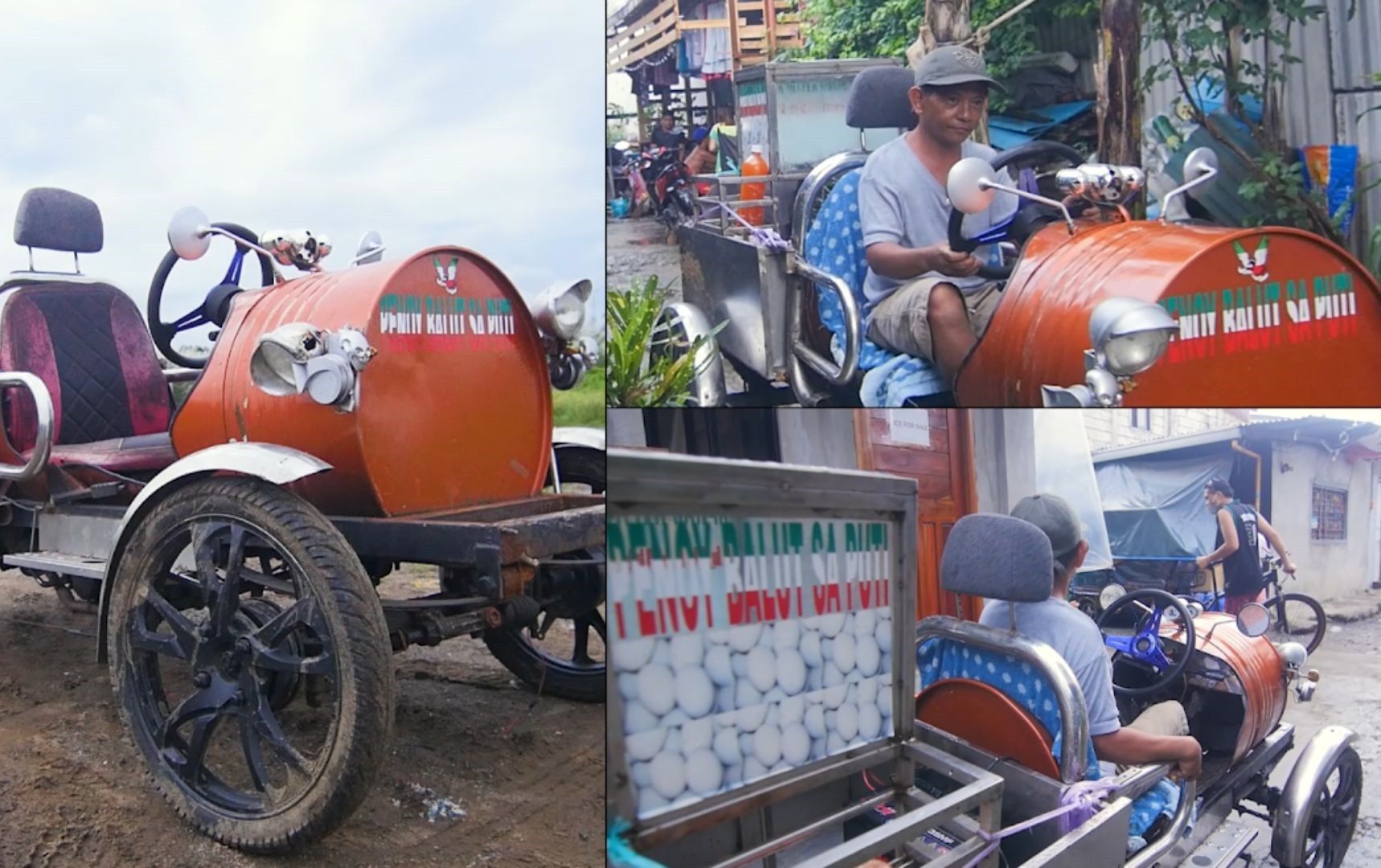 Balut vendor boosts income by selling 'drum cars' made of recycled materials