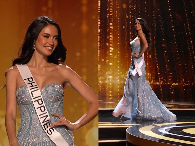 Celeste Cortesi terlihat anggun dalam balutan gaun birunya yang berkilau selama babak penyisihan Miss Universe