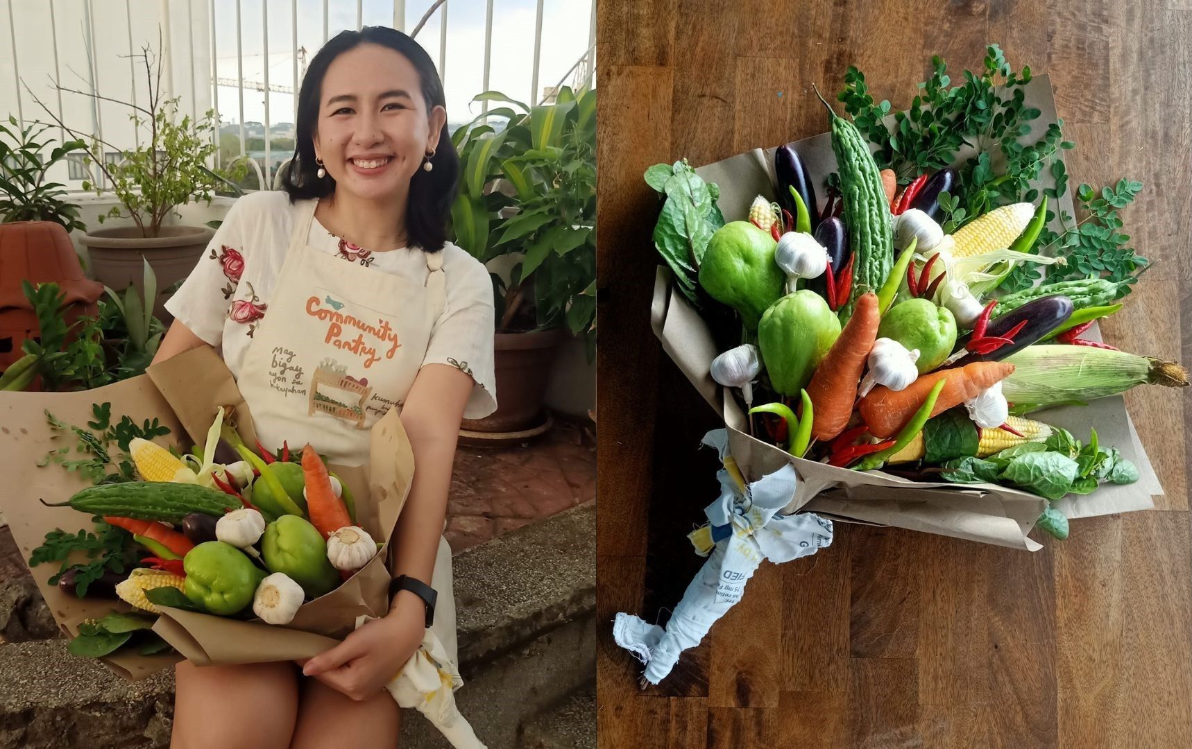 Community pantry founder Patreng Non helping sell 'gulay bouquets' for Valentine's Day