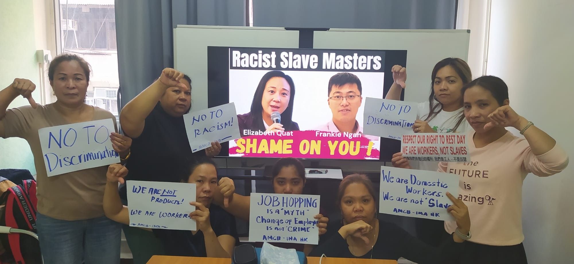 Migrant workers urge Philippines, Indonesia to ban HK lawmakers over â��racistâ�� remarks