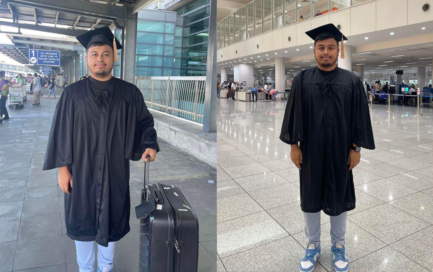 'Ewan ko na lang talaga': Vlogger wears toga to airport after Filipina missed flight due to immigration interview