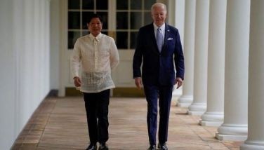 Philippine President Ferdinand Marcos Jr. and US President Joe Biden walk up the West Wing colonnade on their way to the Oval Office at the White House in Washington, DC, on May 1, 2023.