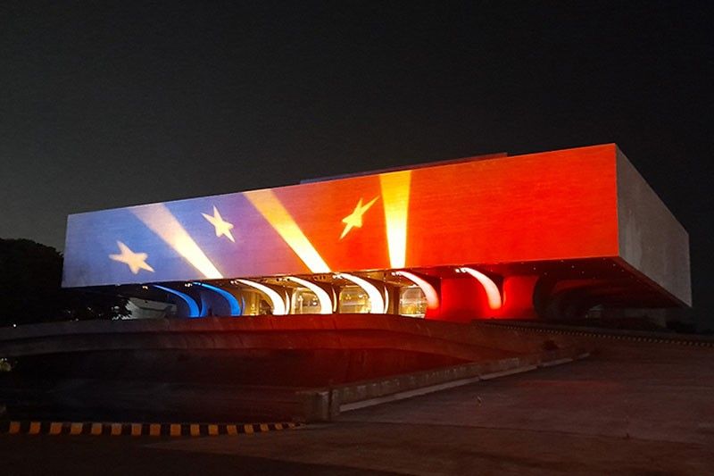 CCP celebrates National Flag Day, Independence Day with Philippine flag colors on facade