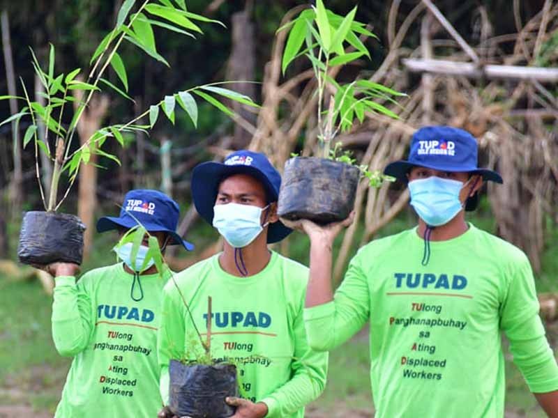 In this handout photo from the Department of Environment and Natural Resources in Region 2, beneficiaries of a labor department emergency employment program help plant bamboo in Cagayan Valley in January 2021.