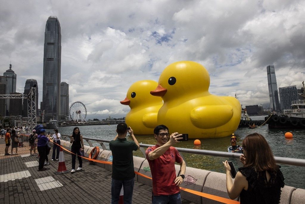A decade on, giant duck brings a friend home to roost in Hong Kong